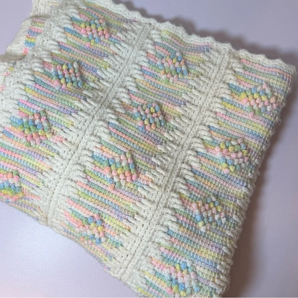 VTG Pastel Knit Baby Blanket Dual Design